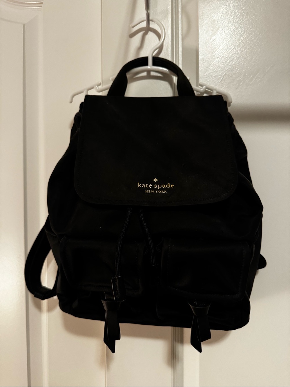 kate spade black nylon flap backpack